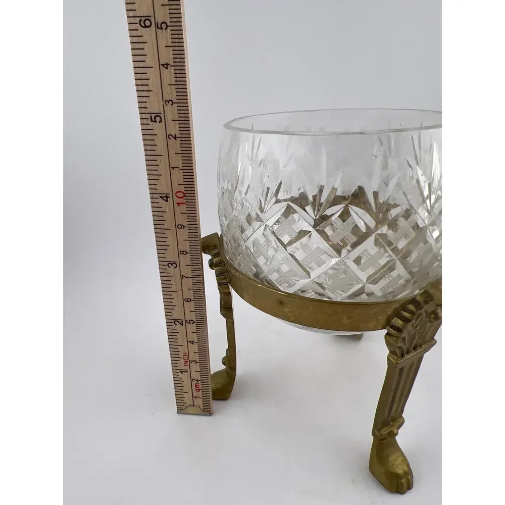 Cut Crystal Ball‎ Candle Holder Brass Small Votive Vintage Maximalist Decor